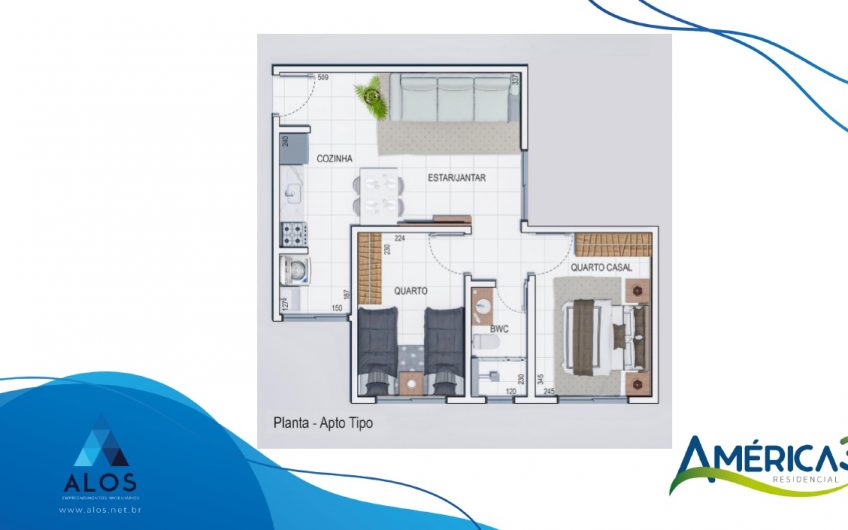 Apartamento 45m , Residencial América 3 – Fazenda Rio Grande/PR